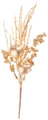 Zweig MagicHome Weihnachten, mit Äpfeln und Beeren, Gold, 30 cm