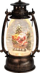 Laterne MagicHome Christmas Retro, LED, mit Weihnachtsmann, mit Glitzer, schwarz, 3xAA, Kunststoff, 13x11x24/35 cm