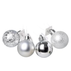 Ornament-Hängekugel 10 cm 4er-Set Kunststoff Silber Mix