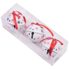 Glocken-Hängedekoration 6 cm 3er-Set weiß-rot