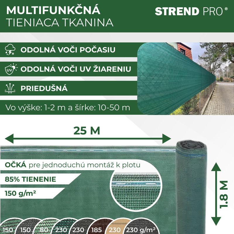 POPULAR.NET Beschattungsstoff 1,8x25 m, HDPE, UV, 150 g/m2, 90 % grün (akce)