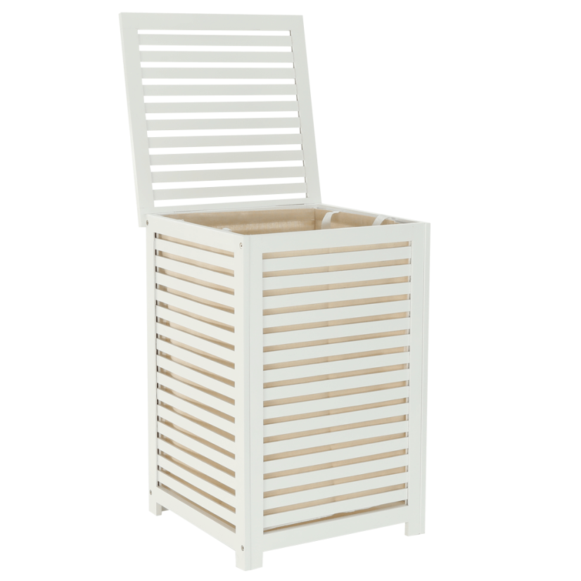 Wäschekorb, lackierter Bambus/weiß/beige, BASKET