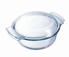 Kerek sütőtál fedéllel, 32x26x14 cm, 3,7 l + 1,4 l, átlátszó PYREX üveg, KLC megerősített tok