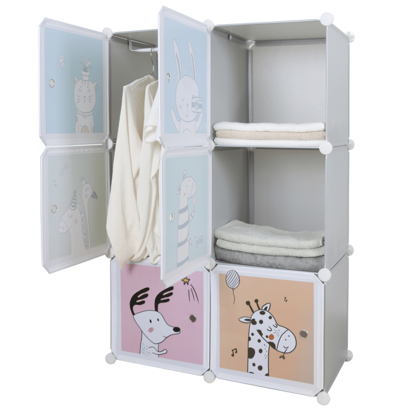 Modularer Kleiderschrank für Kinder, Grau/Kindermuster, BIARO - SALE