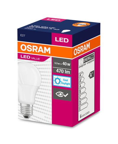 Žiarovka OSRAM® LED FR 040 (ean1011) non-dim, 5W/865 E27 6500K Value CLASSIC A