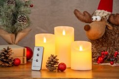 Świece świąteczne MagicHome, zestaw 3 szt., LED, 3xAAA, prawdziwy wosk, proste oświetlenie, timer, ruchomy płomień, 7,5x10; 12,5; 15 cm