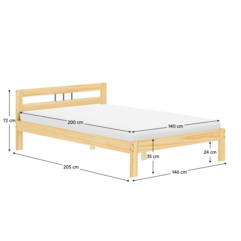 Bett mit Lattenrost, natur, Kiefernholz, 140x200, JONA