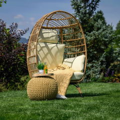 Rattansessel, natur/schwarz/beige, KARMEN