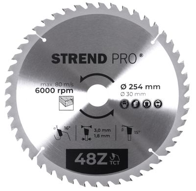 Disc Strend Pro TCT 254x3.0x30 / 20 mm 48T, za les, žaga, SK rezila