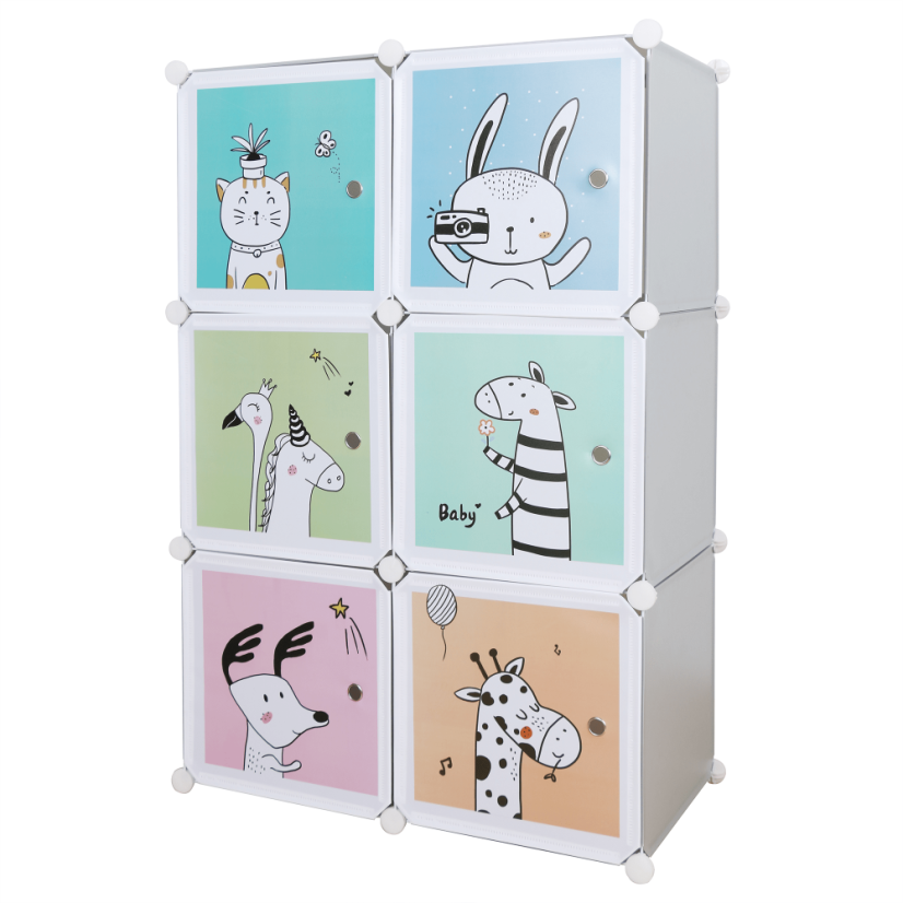 Modularer Kleiderschrank für Kinder, Grau/Kindermuster, BIARO - SALE