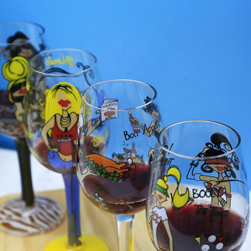 TEMPO-KONDELA HILY, kozarci za vino, set 4 kom, ročno poslikano, steklo