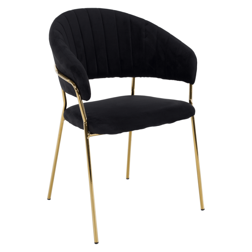 Designer-Esszimmerstuhl, schwarzer Samtstoff/Gold-Chrom-Gold, DASMIN TYP 1