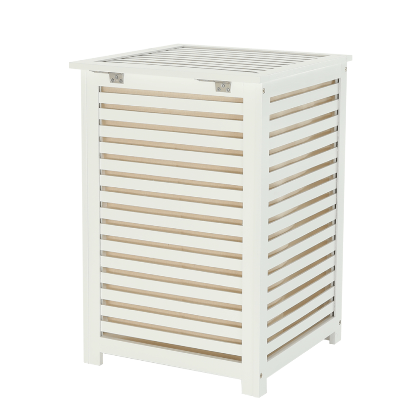 Wäschekorb, lackierter Bambus/weiß/beige, BASKET