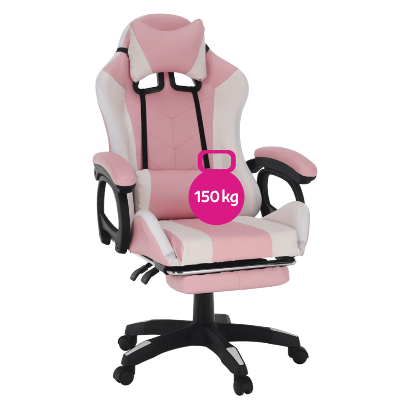 Pisarniški/gaming stol z RGB LED osvetlitvijo, roza/bel, JOVELA