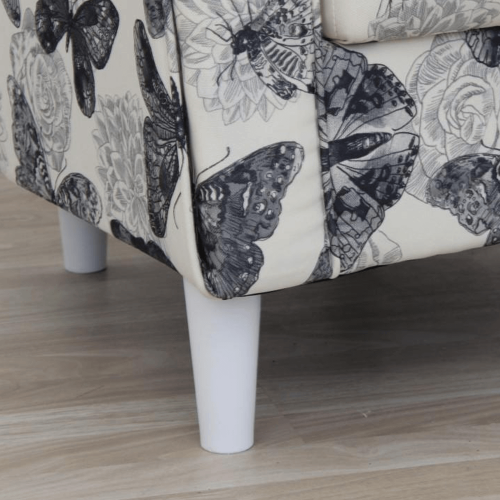 Fotelj s taburejem, blago metulj 1 siva z belo/belo, ASTRID