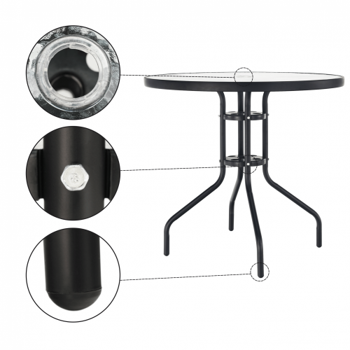 Jedilna miza, črno jeklo/kaljeno steklo, BORGEN TIP 2