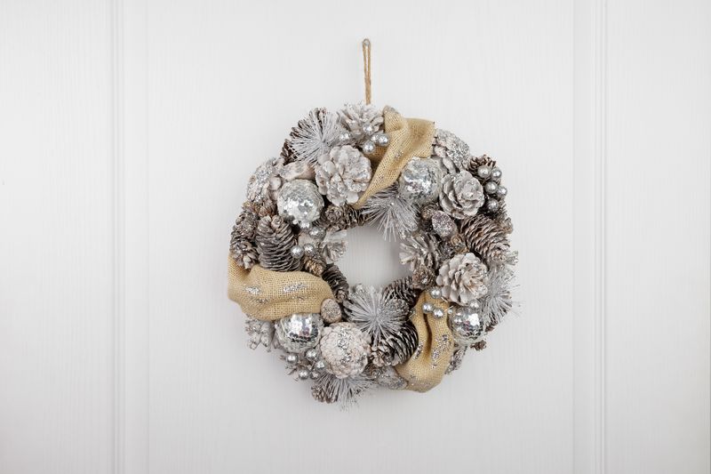 MagicHome Weihnachtskranz, natur, creme, hängend, 33x9 cm