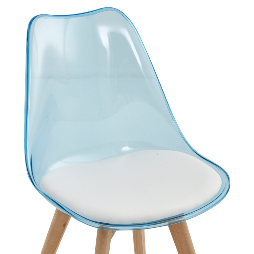 Stol, transparentno moder, akril/eko usnje/bukev, BALI 2 NEW