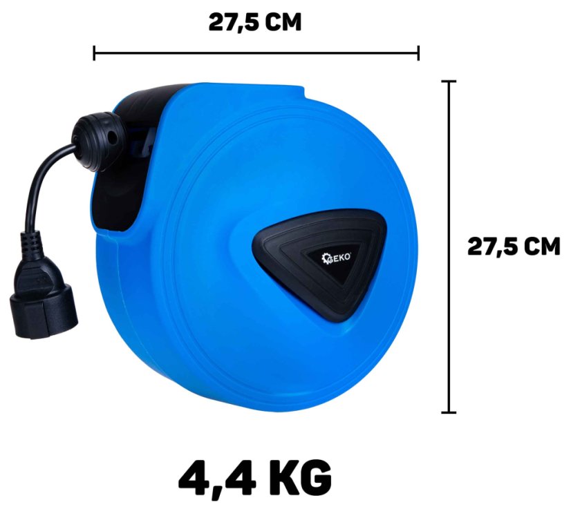 Samozvlečni viseči boben z električnim kablom in vtičnico, dolžina 15 m, GEKO