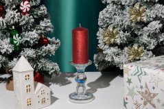 MagicHome Weihnachtskerze, 5,5x12 cm, rot, mit Glitzer