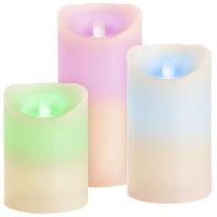 MagicHome Weihnachtskerzen, 3er-Set, LED, 3xAAA, Echtwachs, einfache Beleuchtung, Timer, bewegliche Flamme, 7,5x10; 12,5; 15 cm