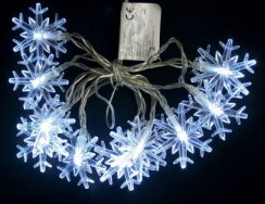 MagicHome Christmas SnowFlake lánc, 10 LED hideg fehér, egyszerű világítás, 2xAA, IP20, belső, világítás, L-0,90 m