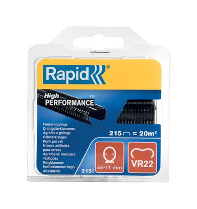 Spona RAPID VR22, PVC černá, 215 ks, sponky pro vázací kleště RAPID FP222 a FP20, pro drát 5-11mm