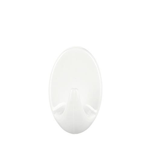 Háček tesa® Permanent, ovál S, samolepící věšák do koupelny, bílý lesklý plast, bal. 2ks