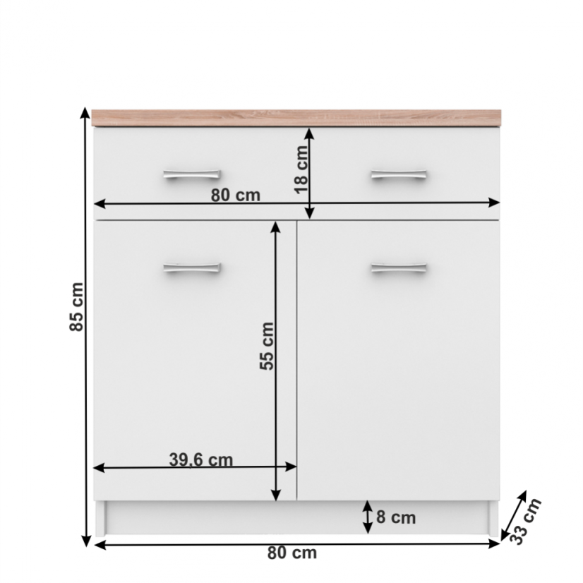 Komoda 2D1S, bijela/hrast sonoma, TOPTY TIP 14