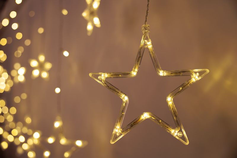 MagicHome Weihnachts-Vorhangkette, 138x LED warmweiß, mit Sternen, 230V, 8 Funktionen, Beleuchtung, L-220x60/90 cm