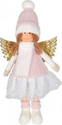 Figurka anioła 20x15x40 cm biało-różowa tkanina tekstylna