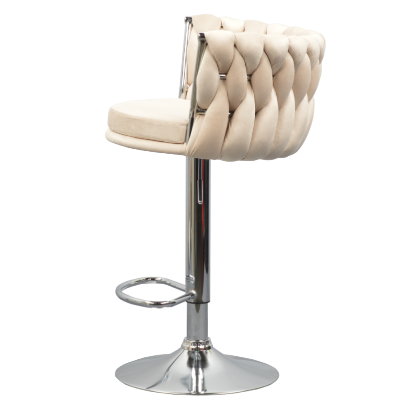 Designer Barhocker, beige Samtstoff/Chrom, BRIN (akce)