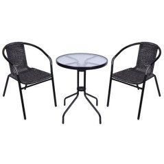Balkonska garnitura ALESIA, crna/antracit, stol 70x60 cm, 2x stolice 52x55x73 cm, čelik