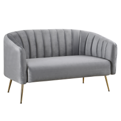 Designerski 2-osobowy fotel, tkanina aksamitna w kolorze szarym/złoty chrom-złoty, BAGY