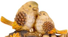 MagicHome Naturdekoration, Vögel auf einem Baumstumpf, Polyresin, 24x10,5x15,5 cm