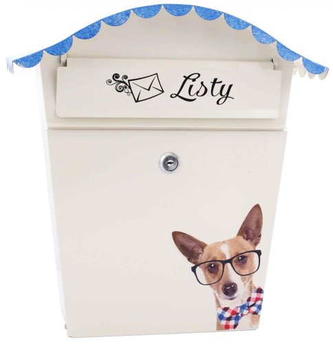 Poštni nabiralnik z valovito streho, motiv psa z metuljčkom, XL-TOOLS