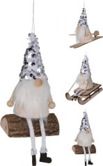 Hängender Dekozwerg 12,5 cm Polyester/Holz Silbermix