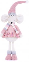 Božična figurica MagicHome, deklica miška, roza, blago, 19x17x59 cm