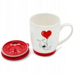 Porcelán bögre kupakkal 350ml, Valentin dekorációval