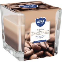 AURA gyertyák, üvegedényben, háromszínű, Coffee, 32 óra, 170 g