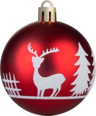 MagicHome Bile de Crăciun, 12 buc, 6 cm, roșu cu ornament alb, pentru pomul de Crăciun (acțiune)