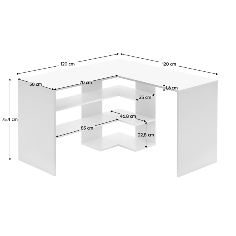 Eck-PC-Schreibtisch, weiß, TAMARI