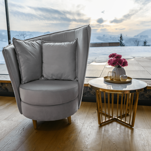 Fotel w stylu Art Deco, jasnoszara tkanina Paros/dąb, OKRĄGŁY NOWOŚĆ