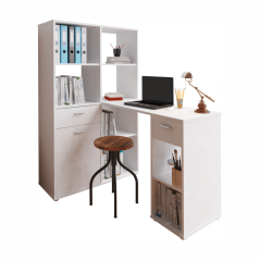 Kutni PC stol s policom, bijeli, MINESON