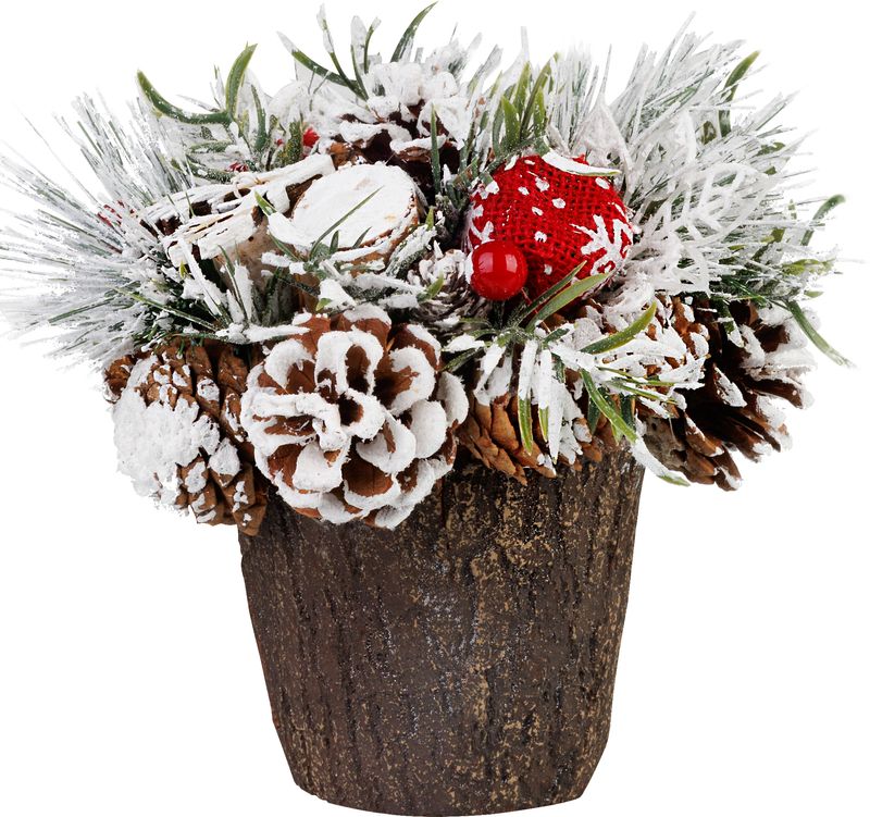 Ikebana MagicHome Weihnachten, mit schneebedeckten Borsten, Mädchenimitat 18 cm