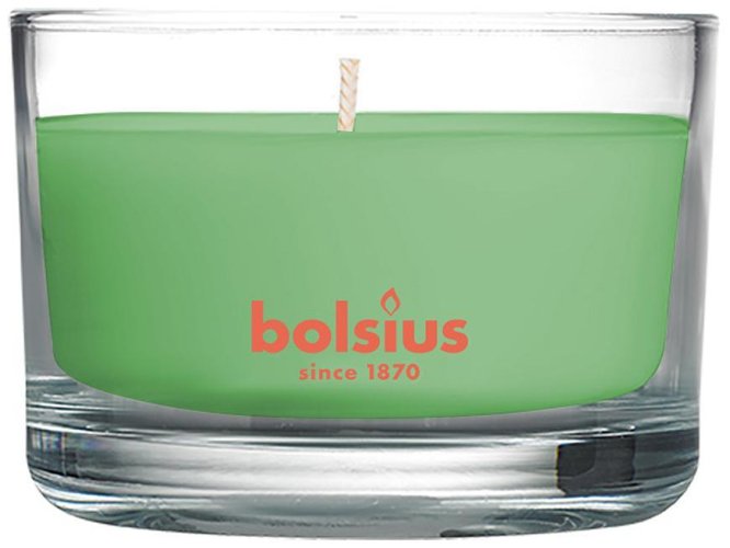 Gyertya Bolsius Jar True Scents 50/80 mm, illatosított, zöld tea, üvegben