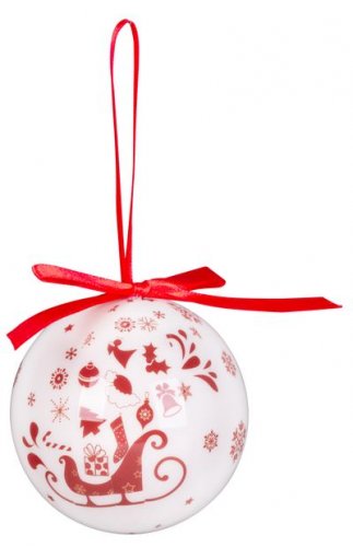 MagicHome božićne kuglice, s drvcima, 14 kom, 7,5 cm, crveno/bijele, za božićno drvce