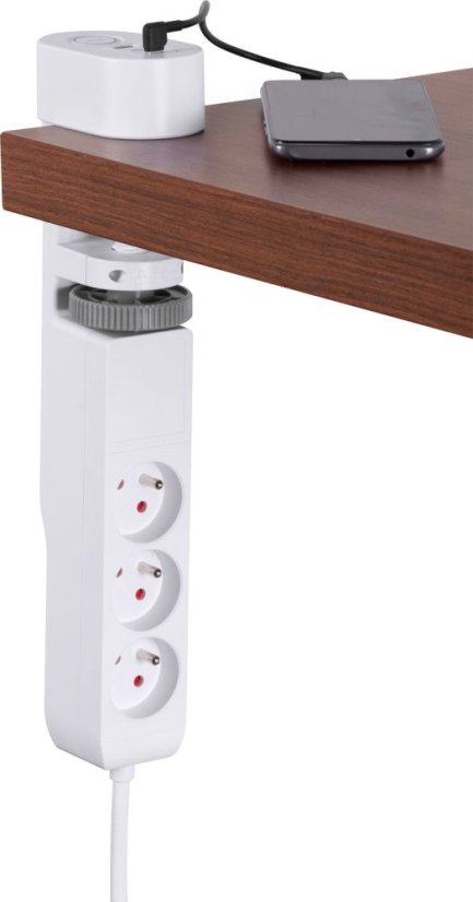 Strend Pro Kabel, L-1,4 m, Verlängerung, 6 in 1, 3x Buchse, 2x USB-A, 1x USB-C, mit Tischklemme