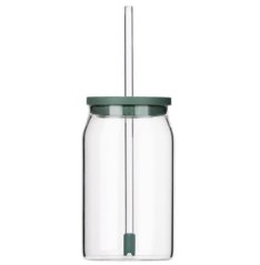 Cană de sticlă 0,5l cu capac și pai de sticlă ROL