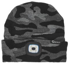 Zimná čiapka s LED svetidlom, čierno sivá, GEKO